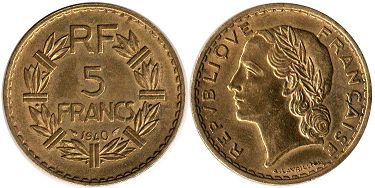 монета Франция 5 франков 1940