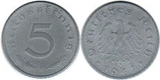 монета фашистская Германия 5 пфеннигов 1947