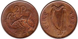 монета Ирландия 2 пенса 1988