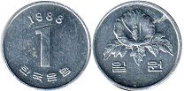 монета Южная Корея 1 вона 1988