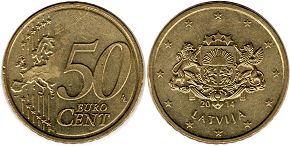 монета Латвия 50 евро центов 2014