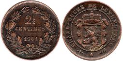 монета Люксембург 2,5 сантима 1901