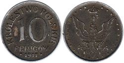 монета Польша 10 фенигов 1917