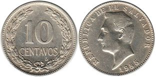монета Сальвадор 10 сентаво 1985