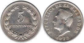 монета Сальвадор 5 сентаво 1972