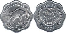 монета Сейшельские Острова 5 центов 1977