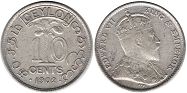 монета Цейлон 10 центов 1902