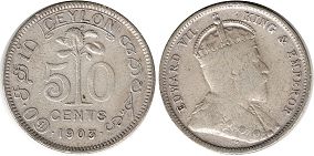 монета Цейлон 50 центов 1903