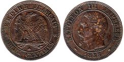монета Франция 2 сантима 1855