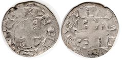 монета Франция денье 1180-1223