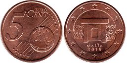 монета Мальта 5 евро центов 2019
