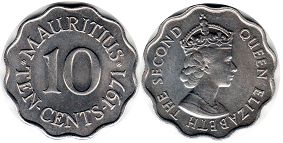 монета Маврикий 10 центов 1971