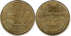 монета Словакия 10 евро центов 2009