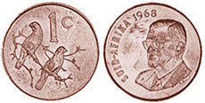монета ЮАР 1 цент 1968