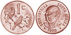 монета ЮАР 1 цент 1979