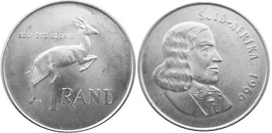 монета ЮАР 1 рэнд 1966
