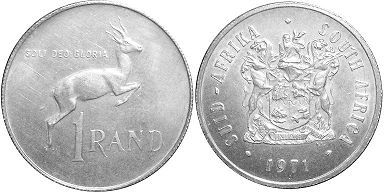 монета ЮАР 1 рэнд 1971