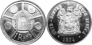 монета ЮАР 1 рэнд 1974