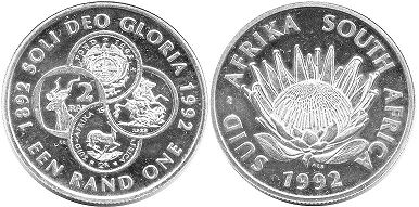 монета ЮАР 1 рэнд 1992