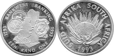 монета ЮАР 1 рэнд 1993