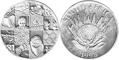 монета ЮАР 1 рэнд 1998