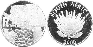 монета ЮАР 1 рэнд 2000