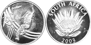монета ЮАР 1 рэнд 2003