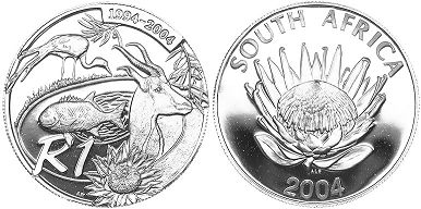 монета ЮАР 1 рэнд 2004