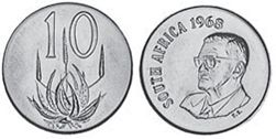 монета ЮАР 10 центов 1968