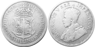 монета Южная Африка 2,5 шиллинга 1924
