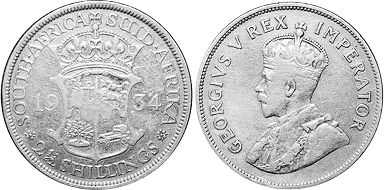 монета Южная Африка 2,5 шиллинга 1934