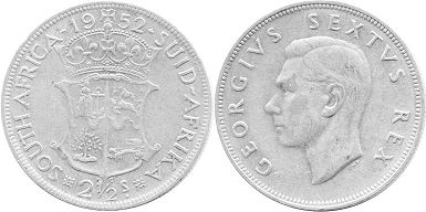 монета Южная Африка 2,5 шиллинга 1952