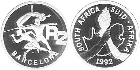 монета ЮАР 2 рэнда 1992