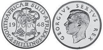 монета Южная Африка 2 шиллинга 1948