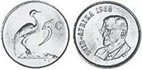 монета ЮАР 5 центов 1968