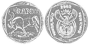 монета ЮАР 5 рэндов 2002