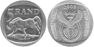 монета ЮАР 5 рэндов 2003