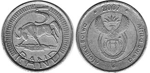 монета ЮАР 5 рэндов 2007