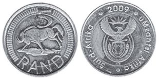 монета ЮАР 5 рэндов 2009