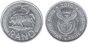 монета ЮАР 5 рэндов 2010