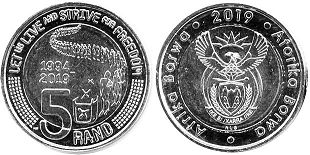 монета ЮАР 5 рэндов 2019
