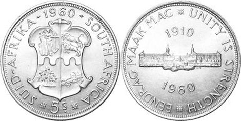монета Южная Африка 5 шиллингов 1960