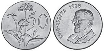 монета ЮАР 50 центов 1968