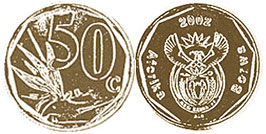 монета ЮАР 50 центов 2002