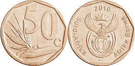 монета ЮАР 50 центов 2016