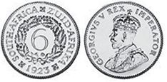 монета Южная Африка 6 пенсов 1923