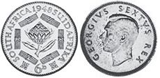 монета Южная Африка 6 пенсов 1948