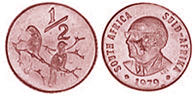 монета ЮАР 1/2 цента 1979