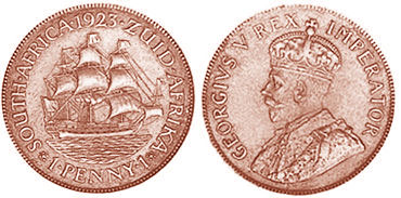 монета Южная Африка 1 пенни 1925
