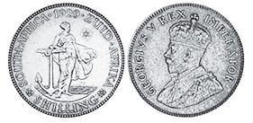 монета Южная Африка 1 шиллинг 1929